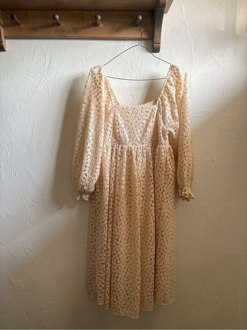Storia Ivory Cream Floral Lace Midi Dress, XS